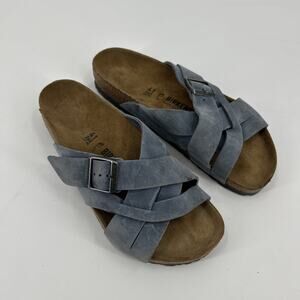 Birkenstock Lugano Sandals Womens Size 41 Dusty Blue Suede Leather Comfort
